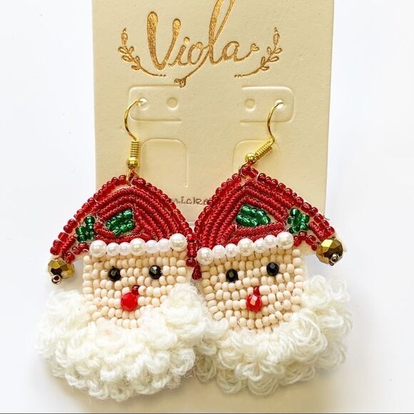 Boho Seed Beaded Big Beard Christmas Santa Claus Earrings - Picture 8 of 9